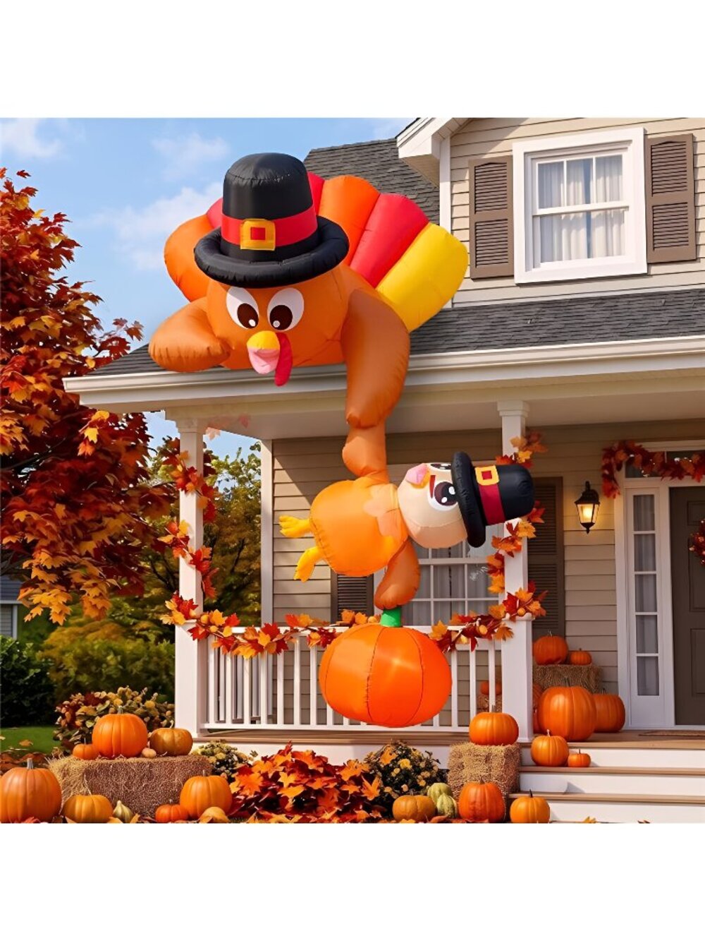 8FT Hanging Thanksgiving Inflatable Turkey Outdoor with Chick & Pumpkin